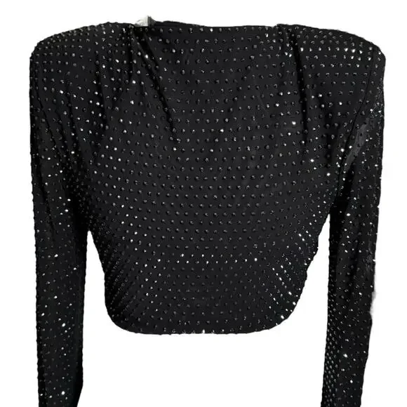 Self Portrait Mesh Rhinestone Embellished Cropped Top 0 - Picture 3 of 13